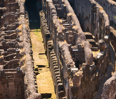 look down on the colosseum underground in rome